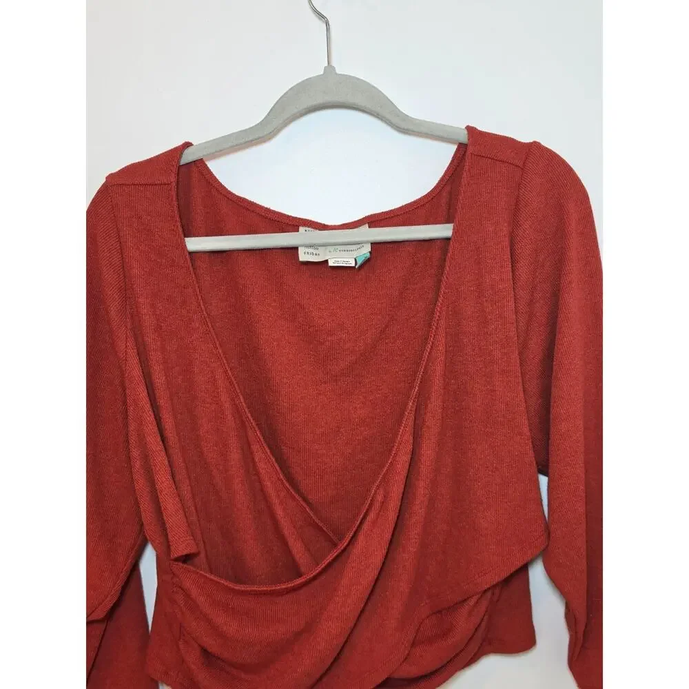 Anthropologie Saturday Sunday Wrap Cropped Sweater Size 1X Burnout Orange